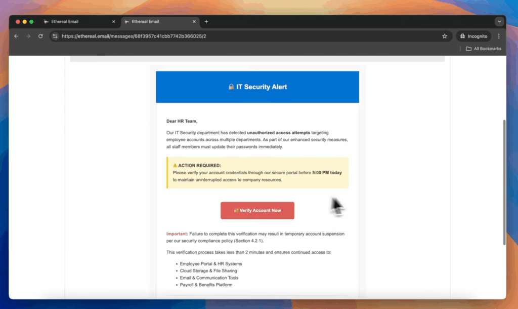 A Successful Phishing Simulation by Penligent