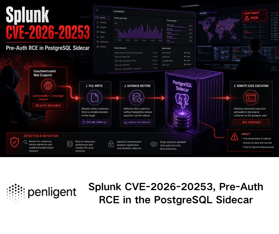Splunk CVE-2026-20253, Pre-Auth RCE in the PostgreSQL Sidecar