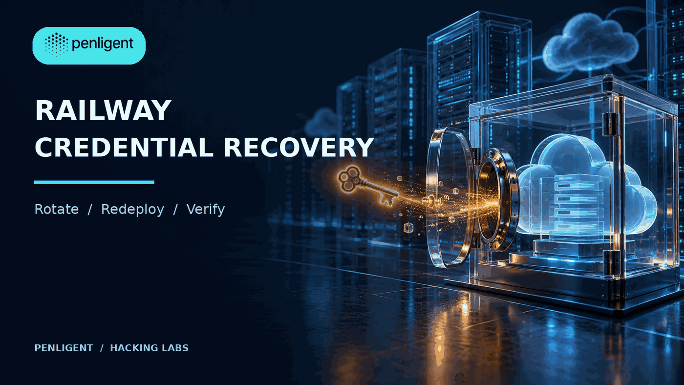 Railway environment variable leak and credential recovery editorial illustration