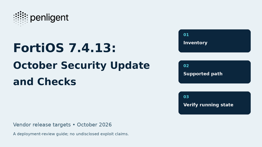 FortiOS 7.4.13 October security update and verification guide with the original Penligent logo