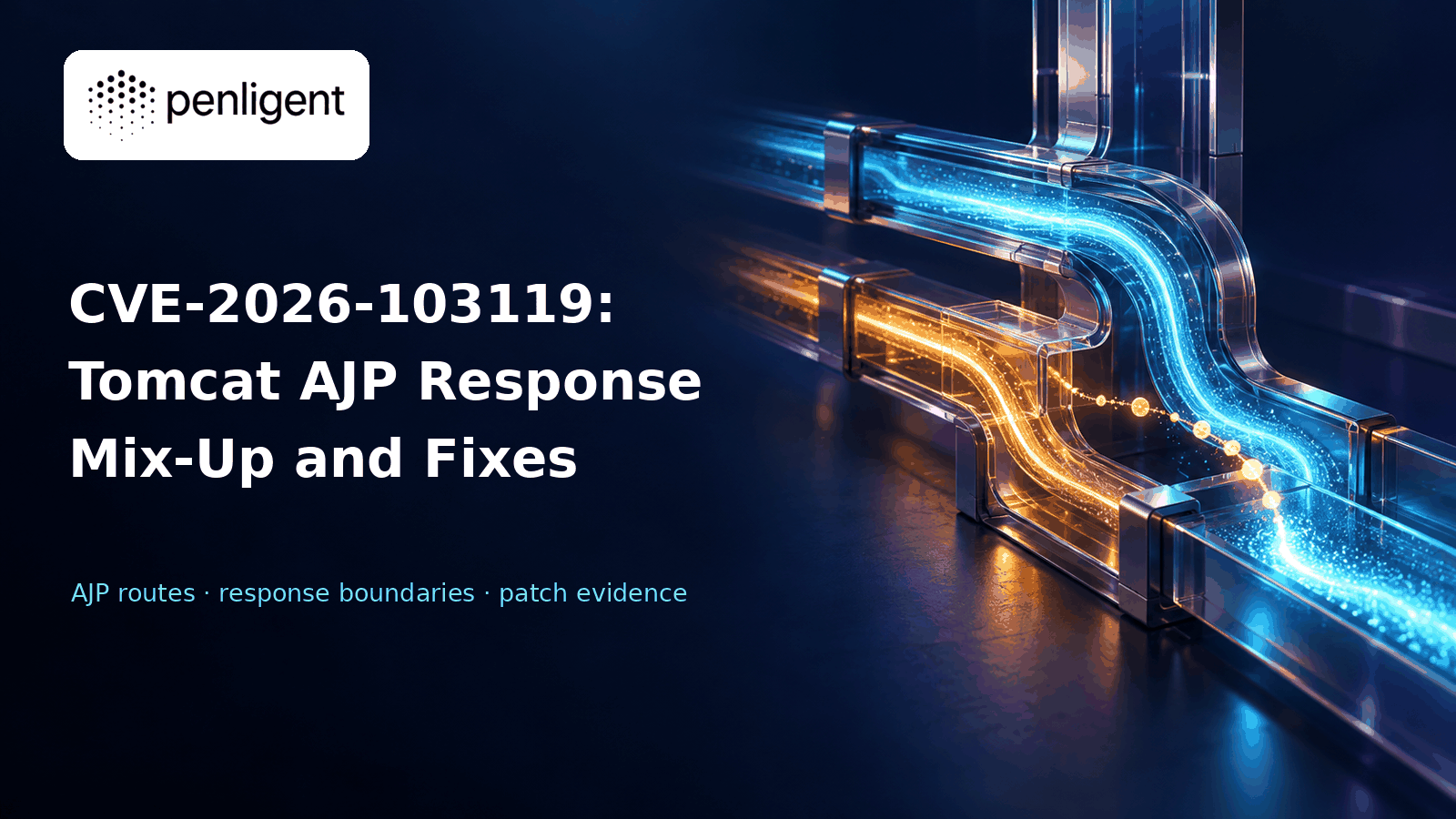 CVE-2026-103119 Tomcat AJP response mix-up and fixes editorial cover with cyan and amber response paths.