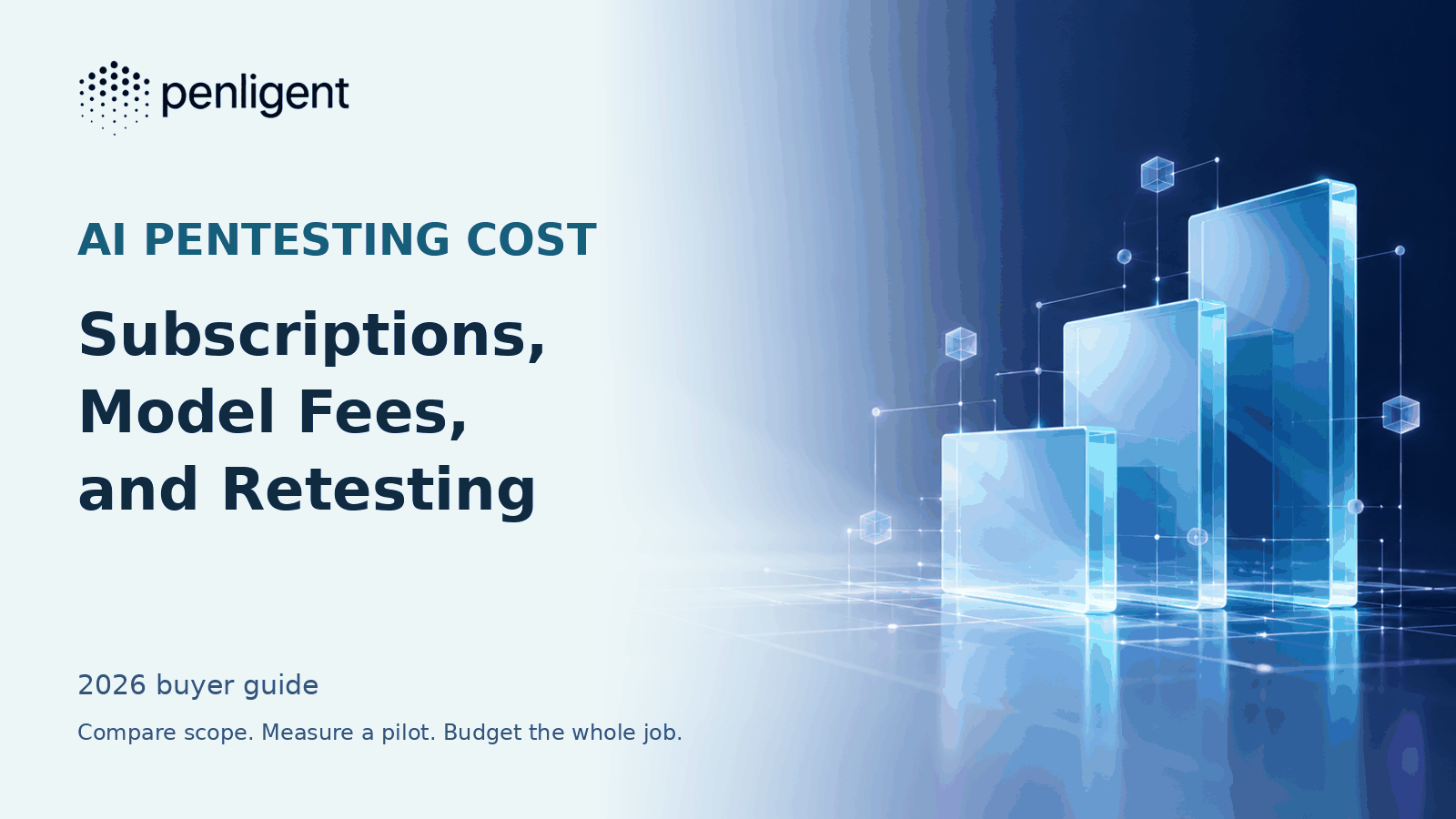 AI pentesting cost buyer guide with translucent cost layers and the original transparent Penligent logo.