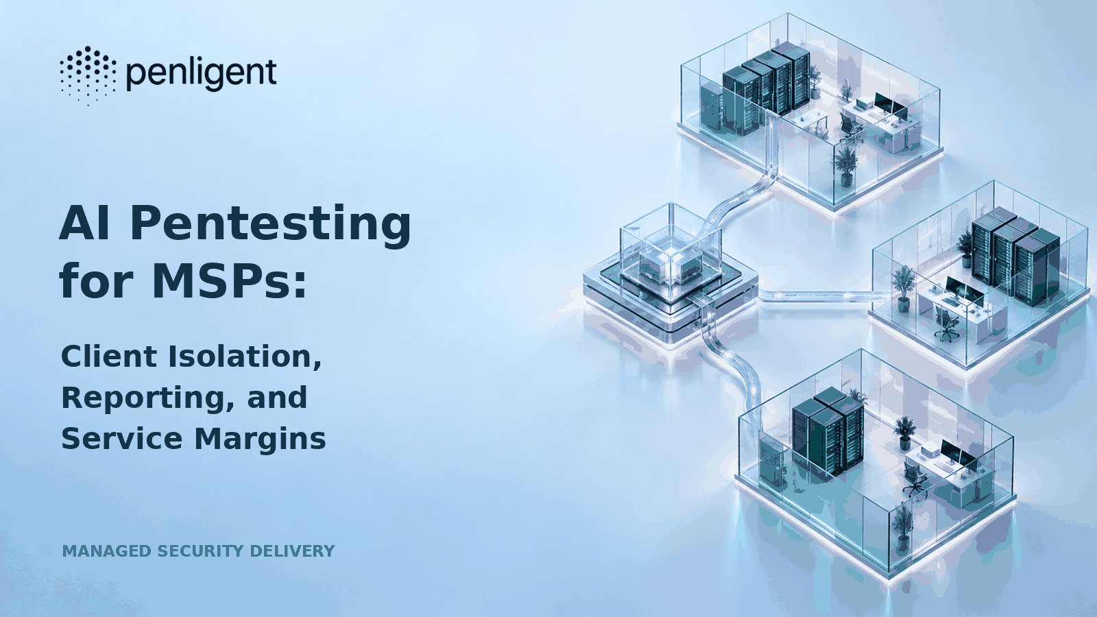 AI pentesting for MSPs cover with transparent Penligent logo and separated customer infrastructure